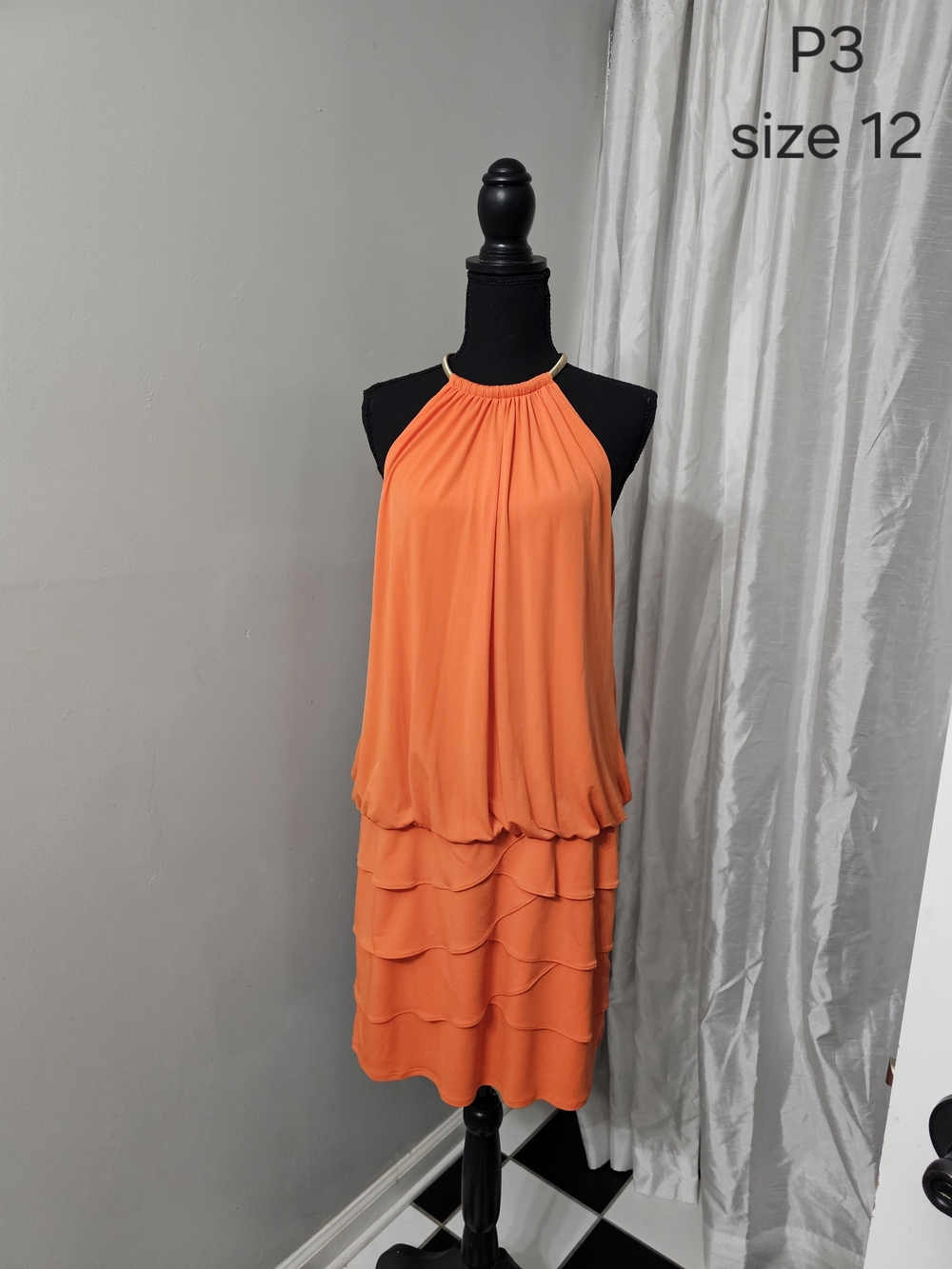Halter Neck Tiered Ruffle Dress - Orange